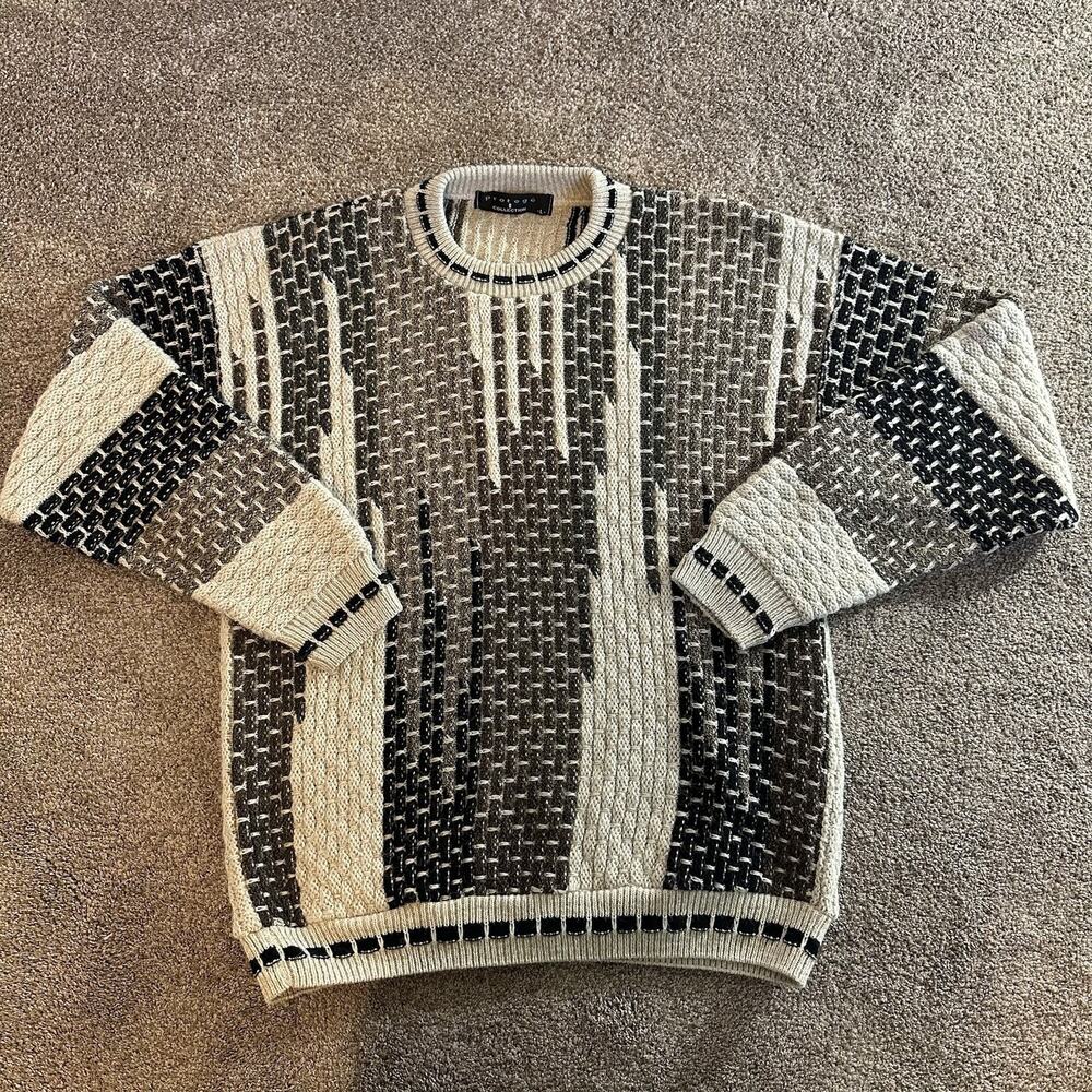 Protege Collection Geometric Chunky Sweater Mens L Alpaca Wool Blend USA Made